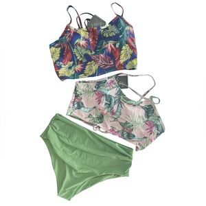 Zaful Women’s XXL Pink, Blue and Green Swimsuit Set of 3 Mix and Match